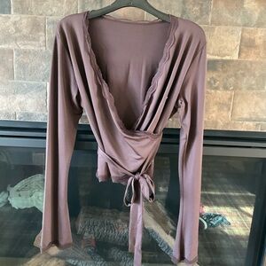 Chic Brown Wrap Blouse